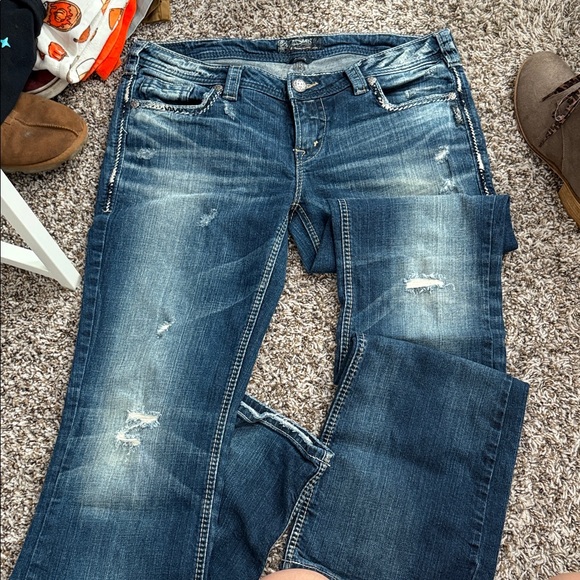 Silver Jeans Flare Distressed Denim - Picture 1 of 5